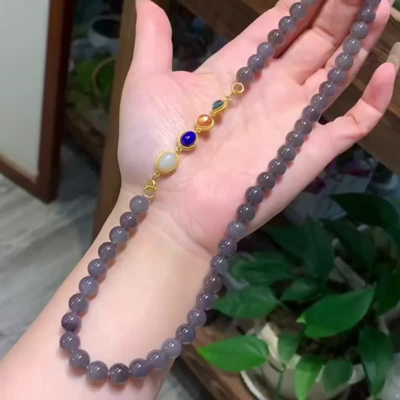 天然烟紫和田玉项链锁骨链老矿料烟紫和田玉项链夏日必备生日礼物 - 项链 - 玉石 