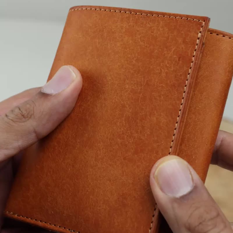 男女适用皮革三折长夹 - 皮夹/钱包 - 真皮 橘色
