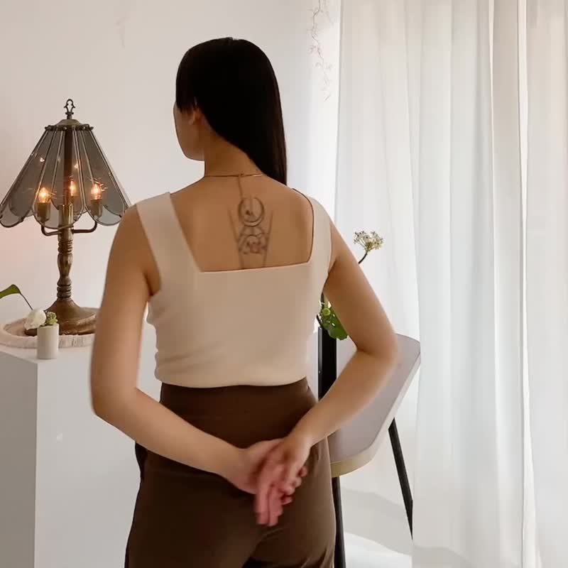 平口针织背心-奶白/肉桂 - 女装背心 - 聚酯纤维 卡其色
