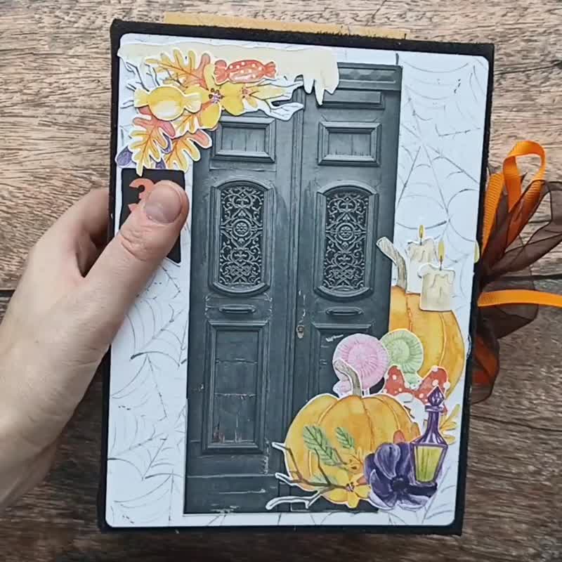 Halloween door junk journal handmade Halloween junk book notebook Witch thick - 笔记本/手帐 - 纸 黑色