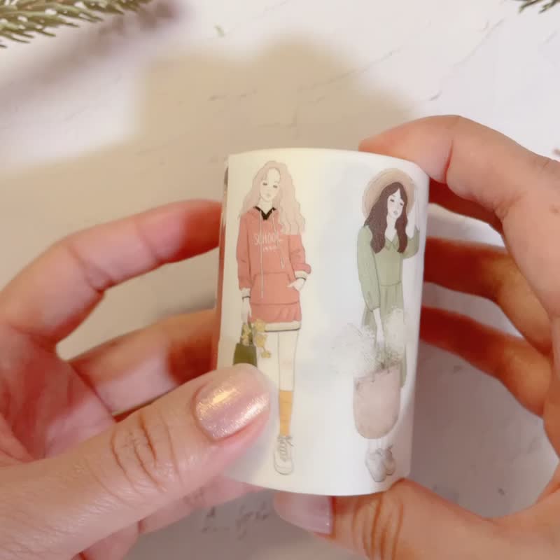 花絮女孩纸胶带 / 7cm宽 特殊油墨印刷 带离型 - 纸胶带 - 纸 