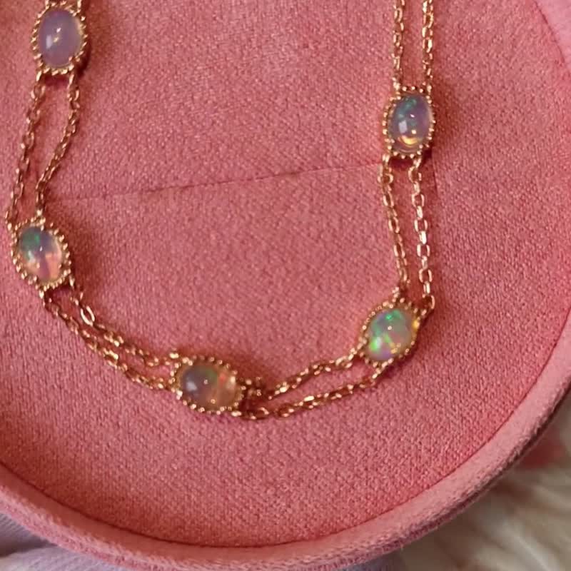 真正蛋白石宝石手链，925银，镀玫瑰金。 - 手链/手环 - 纯银 多色