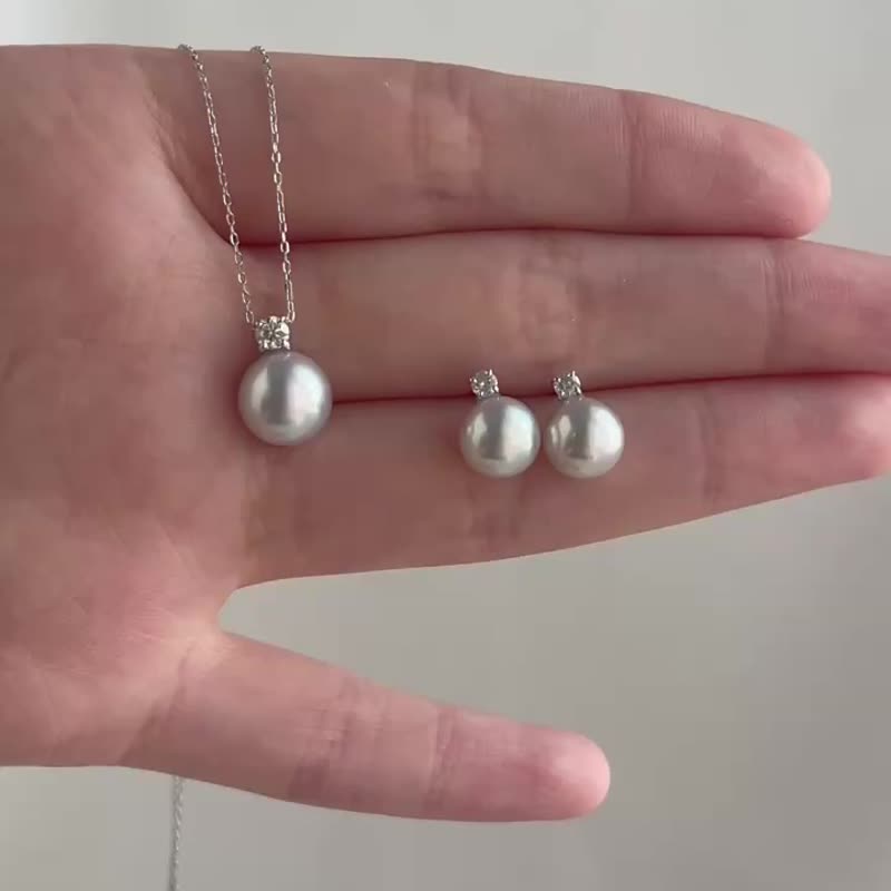 日本直送 王妃款 无调色灰色 8.5mm Akoya 海水珍珠吊坠项链 18k 金 - 项链 - 珍珠 银色