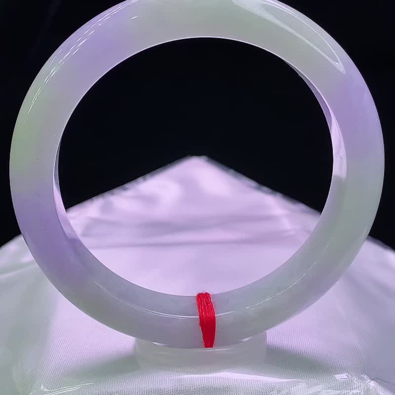 缅甸老坑 天然A货翡翠手镯 圈口61MM 紫罗兰春彩水头足 编号03988 - 手链/手环 - 玉石 