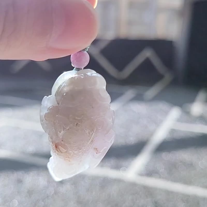 【亲翠】天然翡翠 冰芋紫撒朱砂红带绿 || 三彩招财三脚蟾蜍 || - 项链 - 玉石 多色