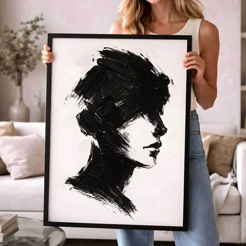 抽象女性肖像挂画 黑白极简风海报 无框艺术画 现代家居装饰 - 海报/装饰画/版画 - 纸 