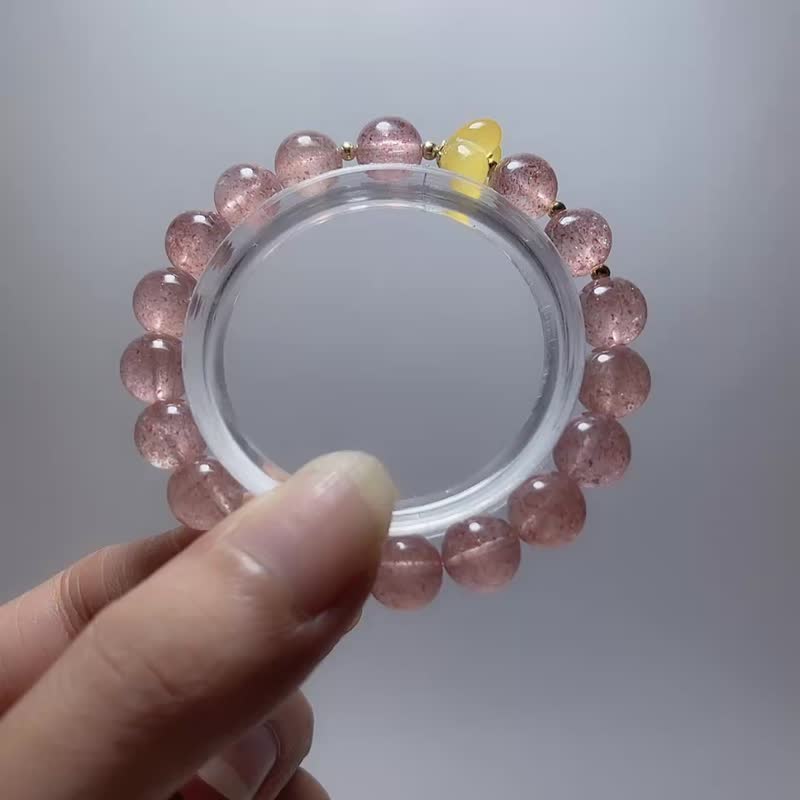 天然矿石 白水体草莓晶 黄玉髓小花朵 925纯银 手链 - 手链/手环 - 宝石 粉红色