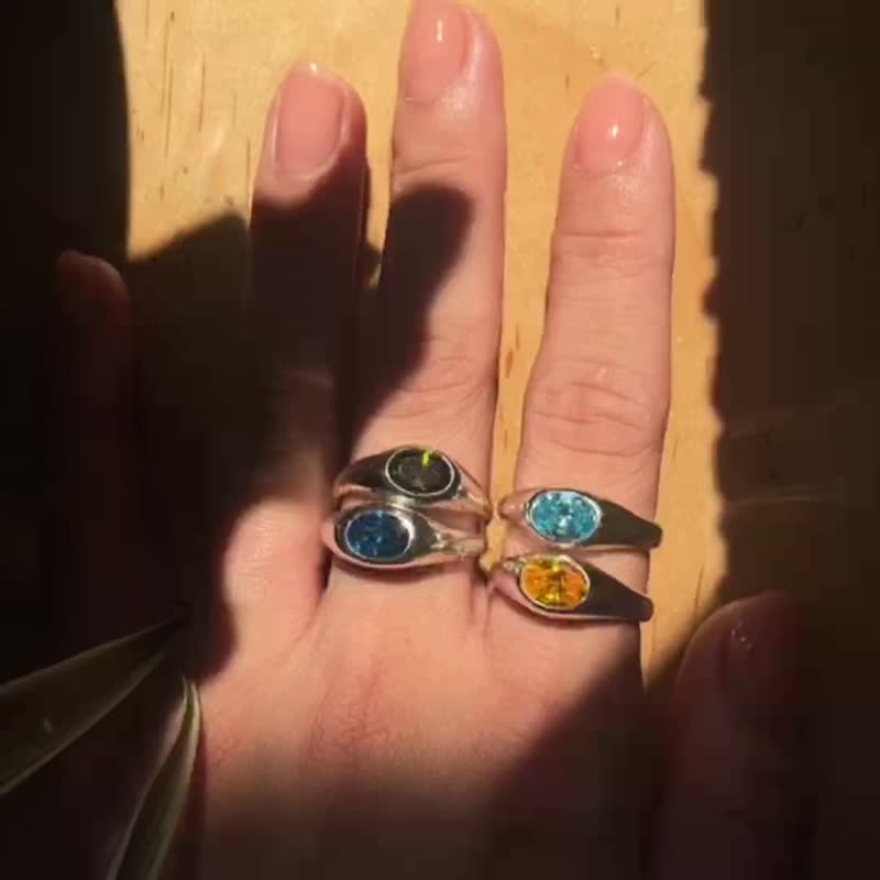 波内戒指 - 浅蓝 / 宝石戒指/ 925纯银戒指 - 戒指 - 其他金属 蓝色