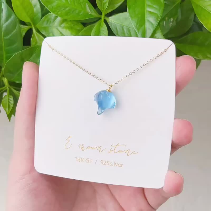 沁蓝冰透蓝 魔鬼小魟鱼 天然海蓝宝锁骨链 14K - 项链 - 水晶 蓝色