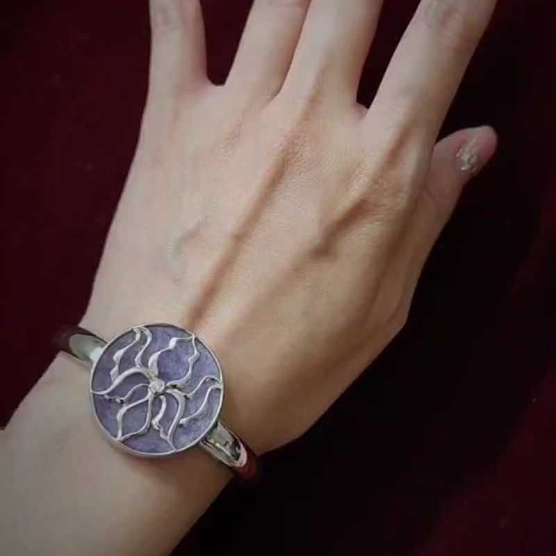 【母亲节礼物】【毕业礼物】紫水晶 S925 纯银电白金锆石开口手环 - 手链/手环 - 水晶 紫色