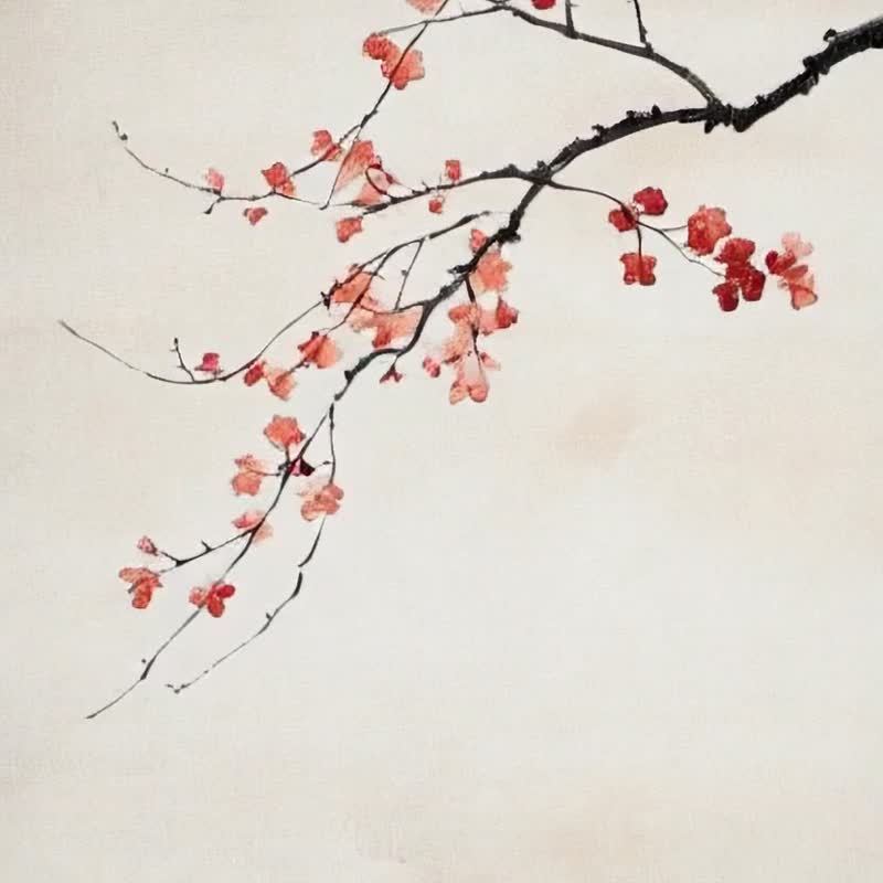 春梅 东方水墨风插画 禅意梅花挂画 中式茶室书房 无框画 - 海报/装饰画/版画 - 棉．麻 