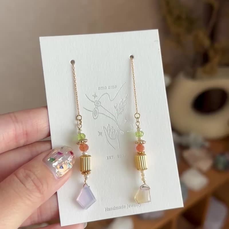 Sunbath in Australia 卡尔顿花园 耳环 项链 珍珠 太阳石 紫水晶 - 耳环/耳夹 - 半宝石 紫色