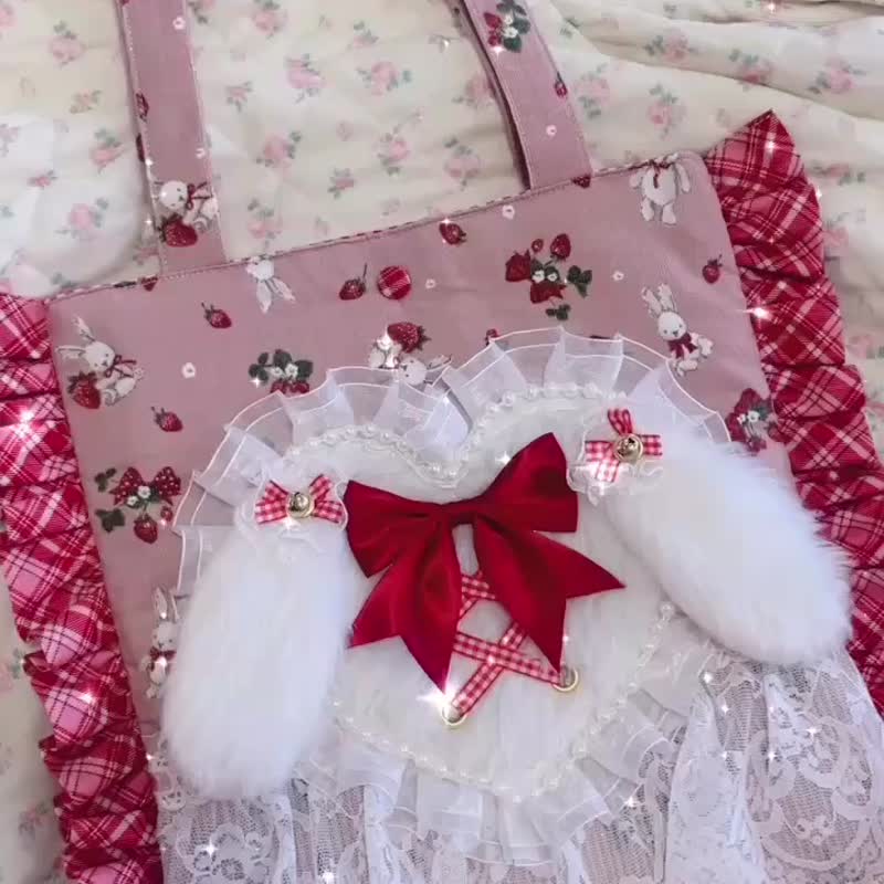 圣诞系列-爱心绒毛兔耳侧背包 - 侧背包/斜挎包 - 棉．麻 红色