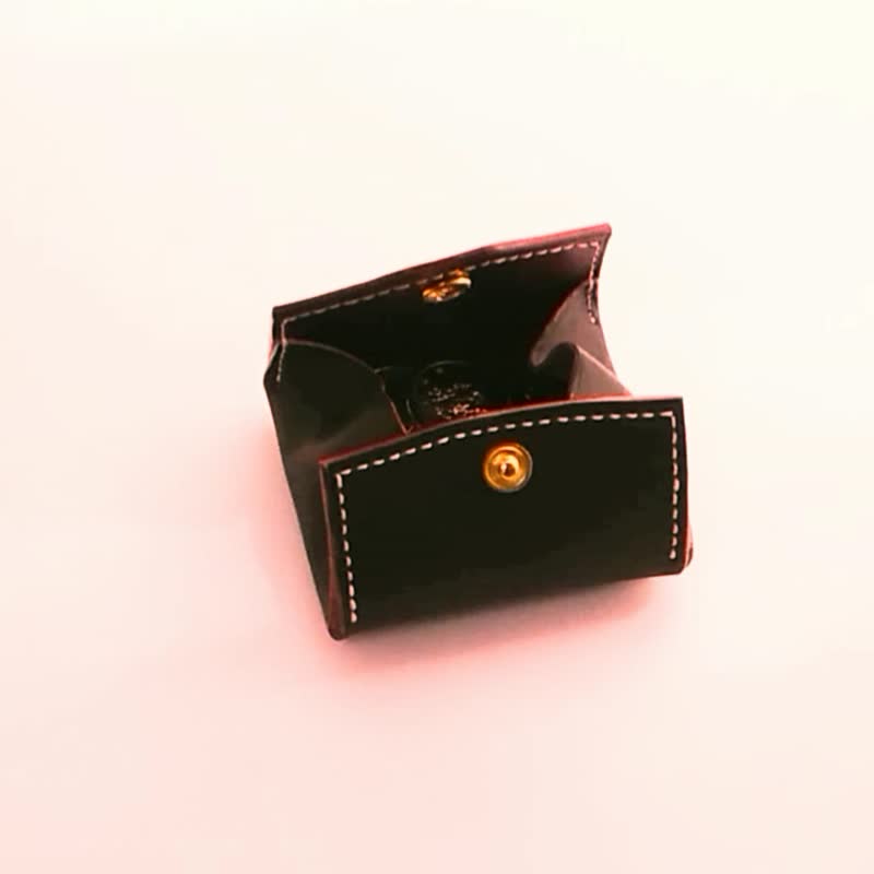 Genuine Leather - Hand-stitched - Rounded Coin Case - Charcoal Gray and Bordeaux - 零钱包 - 真皮 灰色