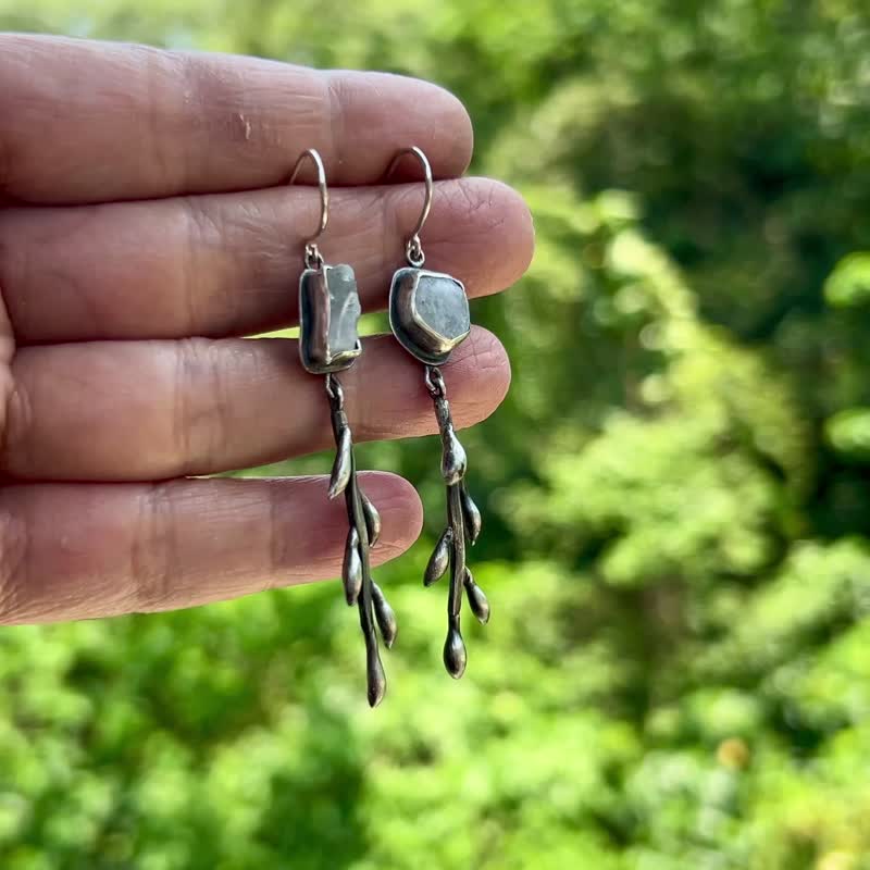 【Plant 系列】#a389 银柳玉髓耳环/ 925银/ 手工礼物/ 定制化 - 耳环/耳夹 - 银 银色