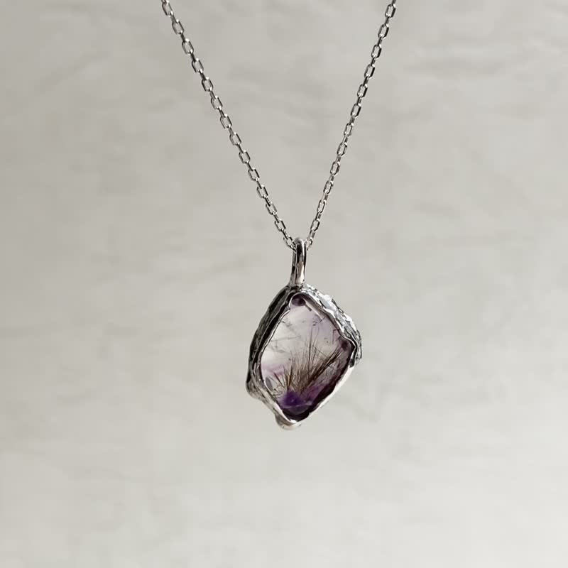 goethite in amethyst silver necklace (One-of-a-kind) - 项链 - 银 