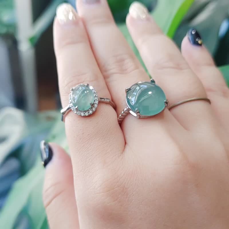 竹芸 | 冰种飘花翡翠 | 天然A货翡翠戒指 - 戒指 - 玉石 绿色