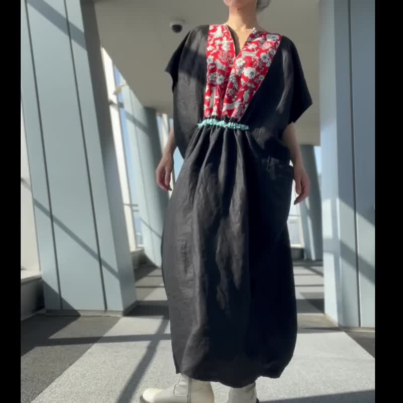 国产棉质休闲连身裙，宽松的轮廓，让您看起来更苗条。 - 洋装/连衣裙 - 棉．麻 黑色