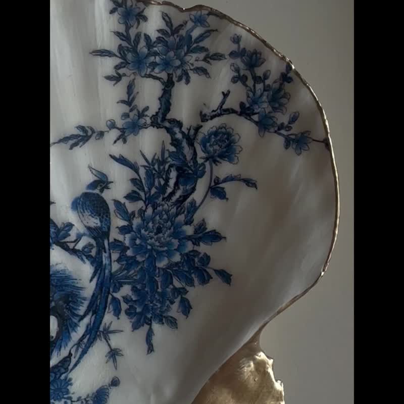 【也形】XL扇贝盘 | 水墨花鸟 | 蓝色系 | 饰品盘矿盘 - 摆饰 - 贝壳 蓝色