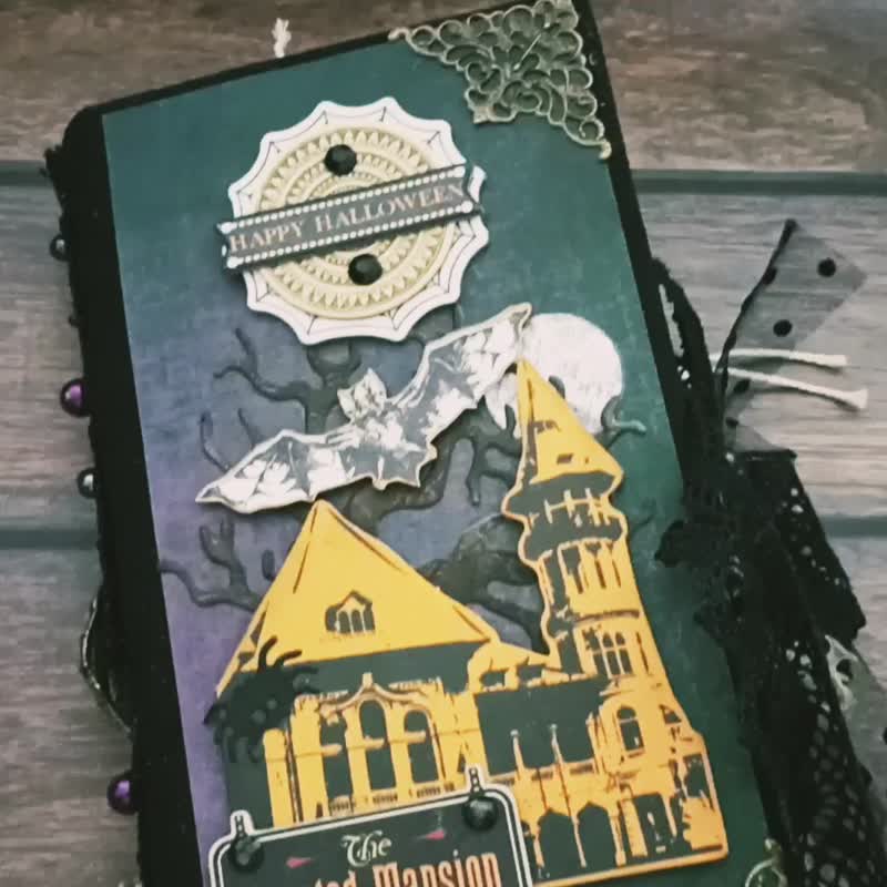 Haunted house journal Halloween junk journal Spooky notebook Witch magic book - 笔记本/手帐 - 纸 黑色