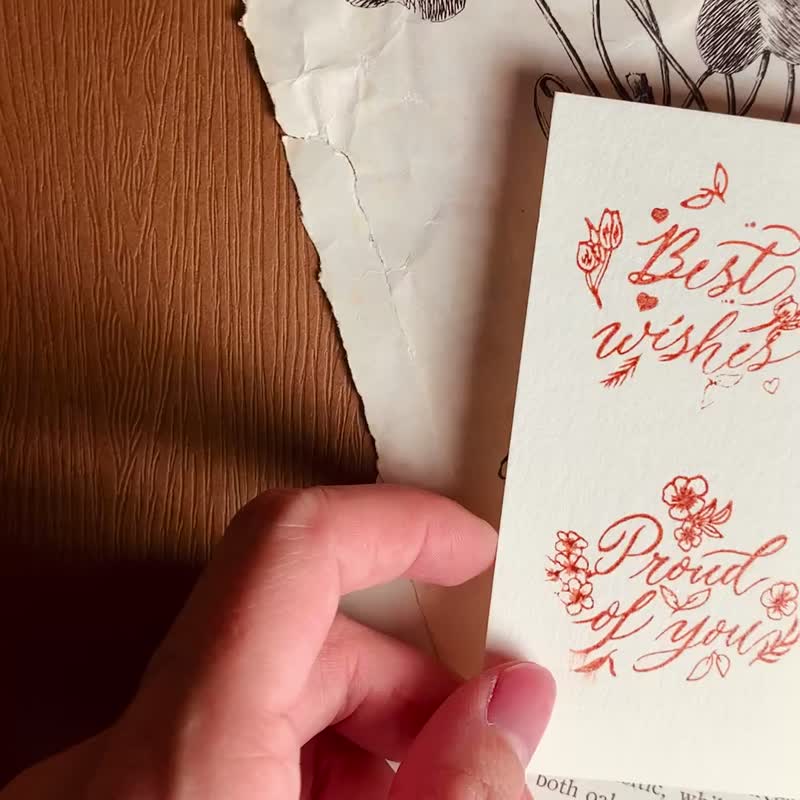 西洋书法插画花绘榉木印章 - 印章/印台 - 木头 咖啡色