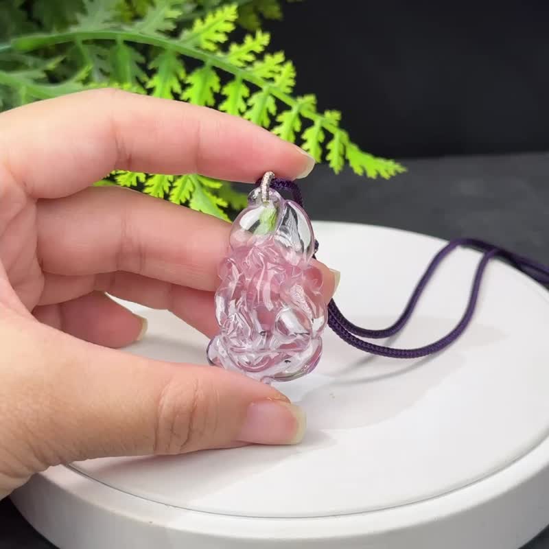 精品紫水晶吊坠项链冰透净体手雕九尾狐紫色水晶智慧守护吸引贵人 - 项链 - 水晶 紫色