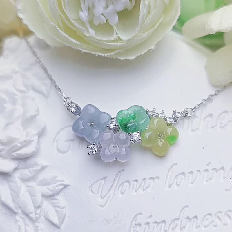 招财•贵人•健康•富贵 | 多宝冰胶桂花 | 缅甸 A 货翡翠订制纯银项链 - 项链 - 玉石 多色