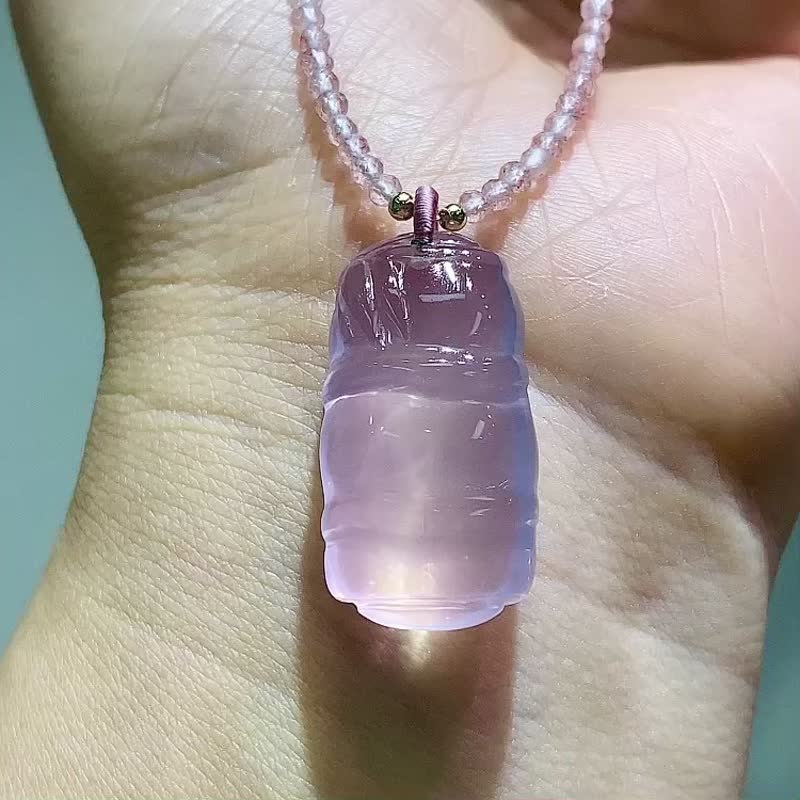 天然莫桑比克星光粉晶竹节吊坠锁骨链颜色粉嫩水润 好人缘结生意 - 项链 - 水晶 