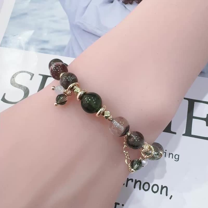 干燥玫瑰色兔毛 沙弗莱 黄托帕 气场大开能量 - 手链/手环 - 水晶 