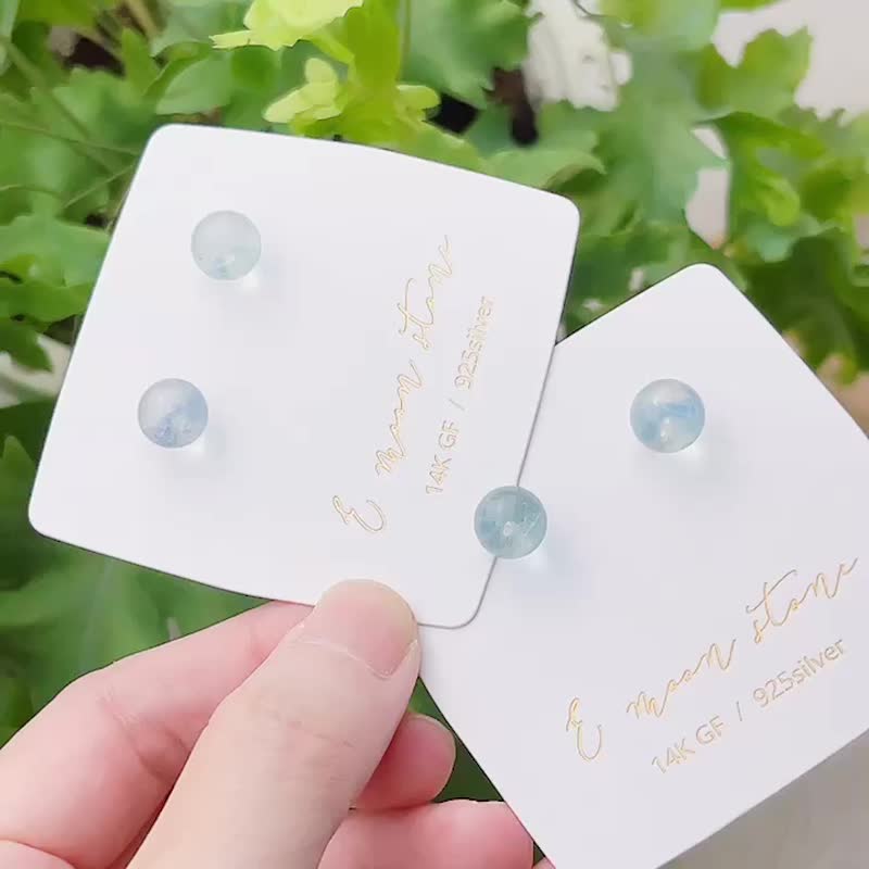 苏打汽水 海蓝宝泡泡球耳针 - 耳环/耳夹 - 半宝石 蓝色