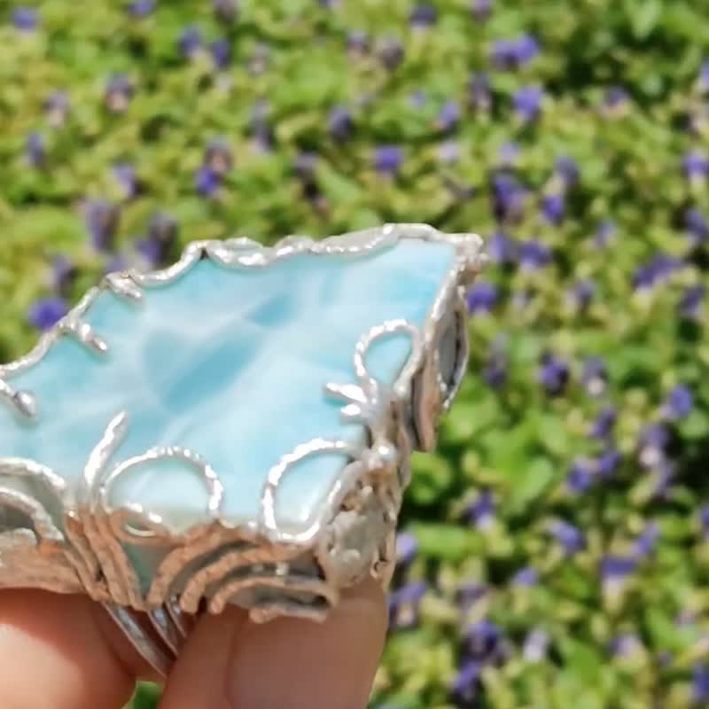 拉利玛手工银戒 纯银戒指 ~ ** 水 ** ~ Larimar Silver Ring - 戒指 - 纯银 