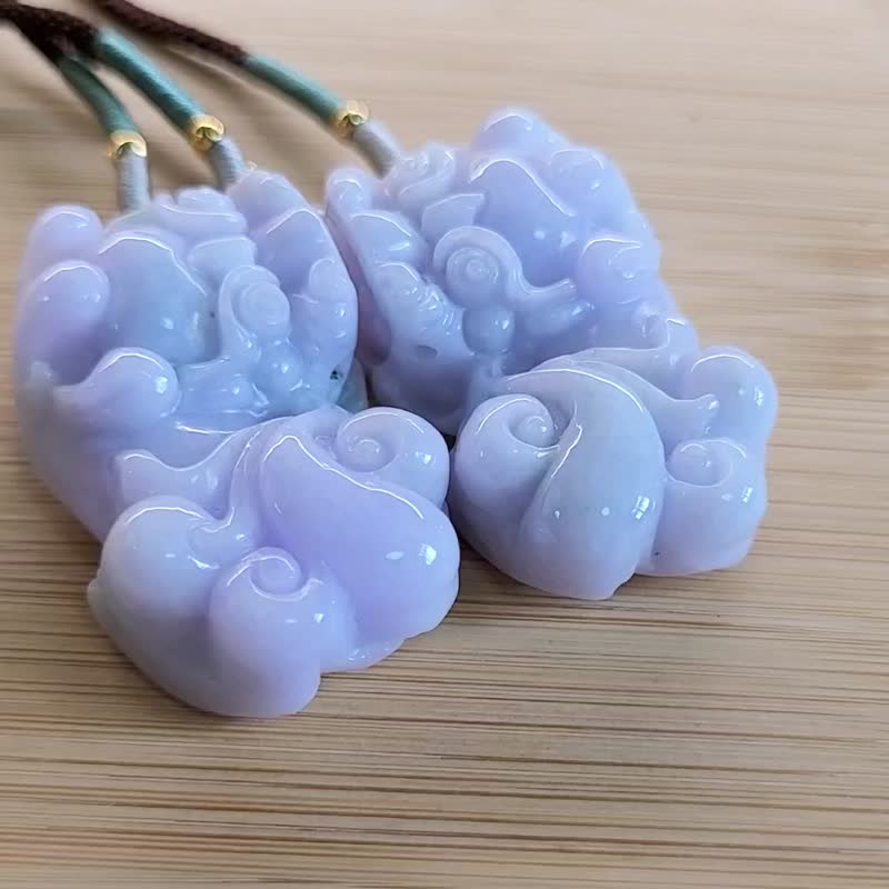 亲翠 天然翡翠 冰紫大如意屁股貔貅调整式绳链 - 项链 - 玉石 紫色