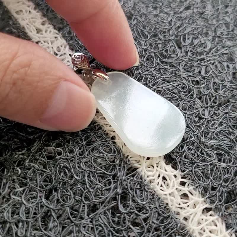 【亲翠】天然翡翠 白冰透极简纯银扣头锁骨链 - 项链 - 玉石 白色