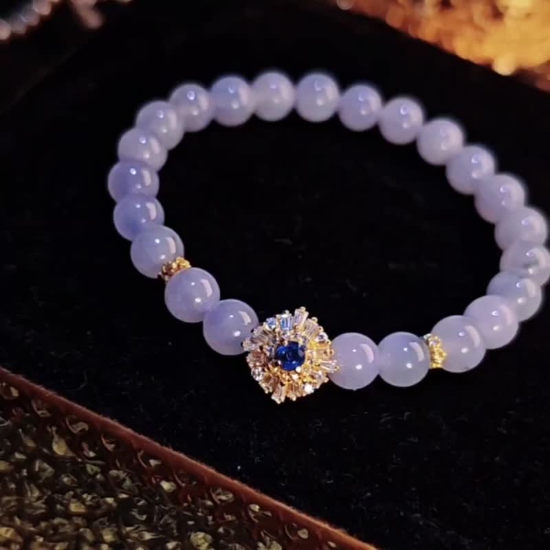 贵气•招财|皇家蓝宝石+莫内花园冰紫珠|缅甸翡翠纯银手串 - 手链/手环 - 玉石 