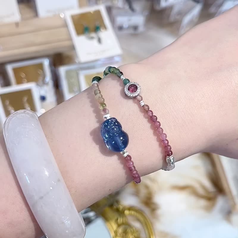玻璃色浓招财海蓝宝彩色人鱼碧玺双链设计款手链高频率磁场治愈 - 手链/手环 - 水晶 多色