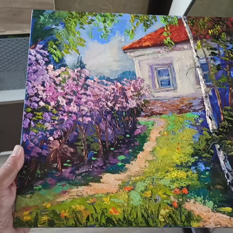 春日小屋花园 – 原创油画，画布板，30x30cm - 墙贴/壁贴 - 其他材质 