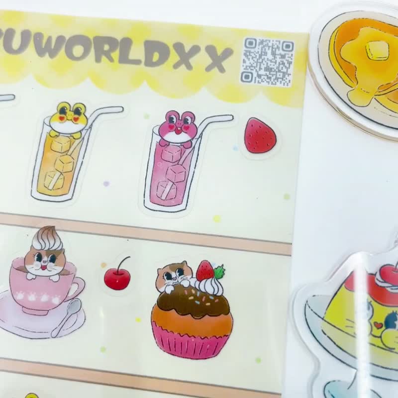【Bubuworld甜点系列】透明手帐贴纸 猫咪贴纸 - 贴纸 - 塑料 