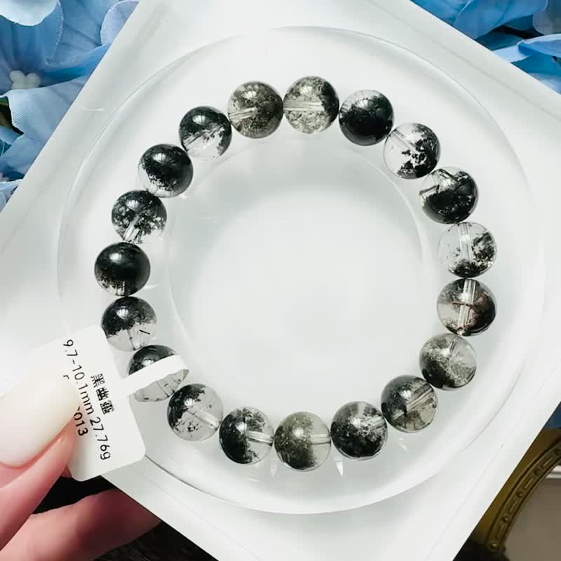 精品玻璃透盆型黑幽灵 9.7-10.1mm27.76g 避邪挡煞防负面排浊气 - 手链/手环 - 水晶 绿色