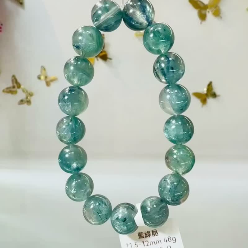 天然半透双色蓝绿晶石11.5-12mm48g清净心灵洞察能力舒压 - 手链/手环 - 水晶 绿色