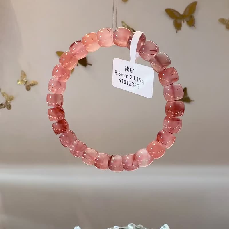 冰飘南红透感飘花8.5mm23.19g直切珠护身平安辟邪护身符舒缓心神 - 手链/手环 - 水晶 红色
