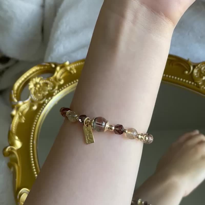 //幽森古堡//幽灵水晶-黑金超-金发晶-茶水晶-天然水晶手链手串 - 手链/手环 - 水晶 咖啡色