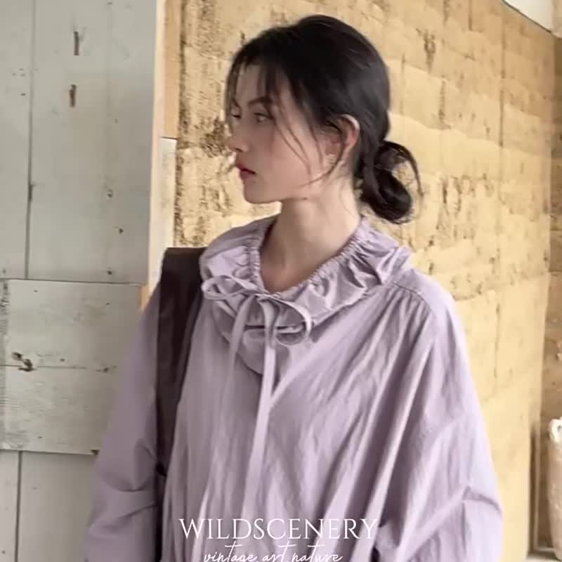 柔霧紫 輕簡隨行松弛清冷系紙感洋裝 慵懶通勤智性風連身裙 - 洋装/连衣裙 - 棉 紫色
