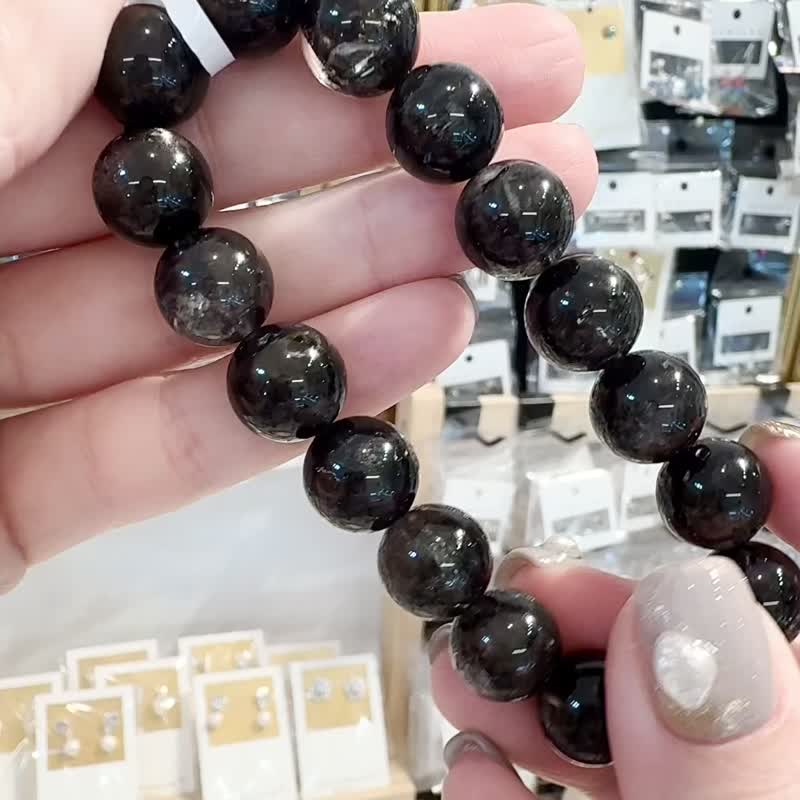 小精品赫基蒙黑武士黑闪灵12mm41.78g不受噩梦扰侵净化七轮冥想 - 手链/手环 - 水晶 黑色