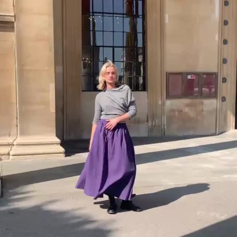 抽绳长裙maxi skirt - 紫 - 裙子 - 棉．麻 紫色