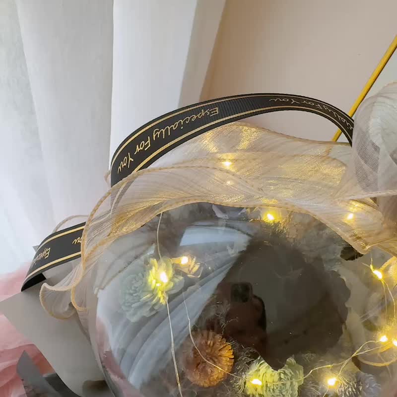 墨羽之境。开幕 祝贺 升迁 20寸光球抱抱桶永生花束 - 干燥花/捧花 - 压克力 黑色