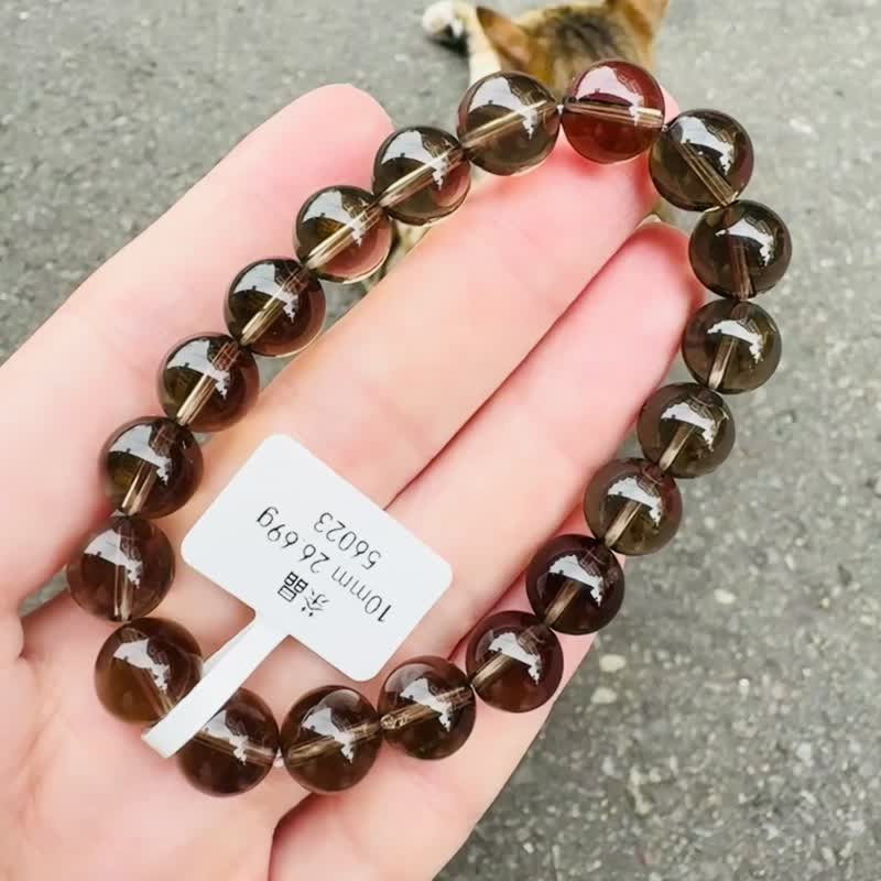 玻璃体透最高级别茶晶水晶10mm26.69g气场情绪稳定提供分析力增强 - 手链/手环 - 水晶 咖啡色