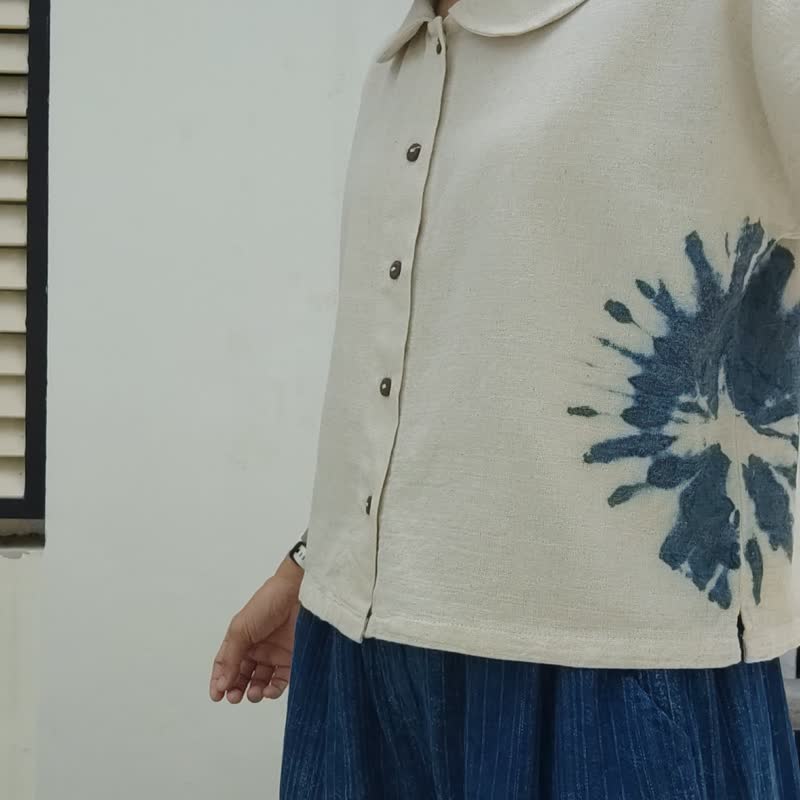 Alma White - 彼得潘领扎染上衣 - 女装上衣 - 棉．麻 白色