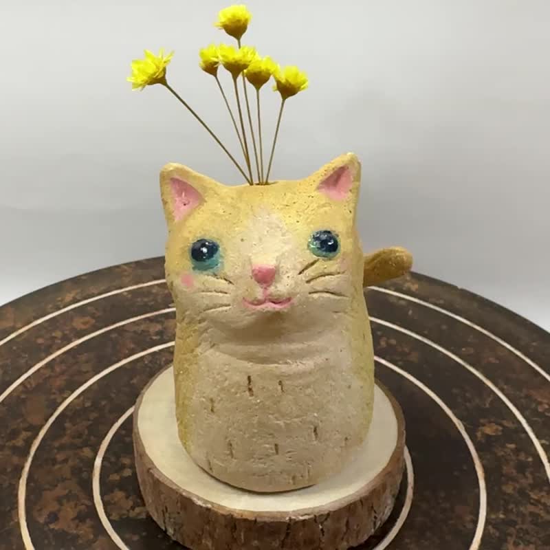 木白.可爱小猫造型一轮插花器扩香瓶 - 玩偶/公仔 - 陶 金色