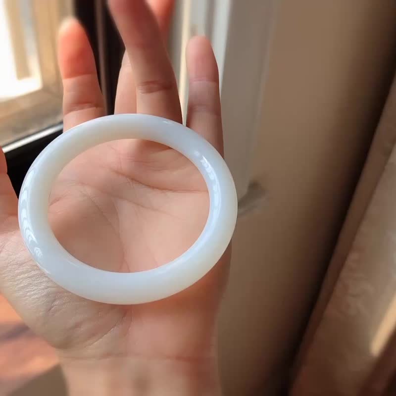 天然羊脂白玉和田玉手镯老坑一级白料子柔和细腻圈口56平安喜乐 - 手链/手环 - 玉石 