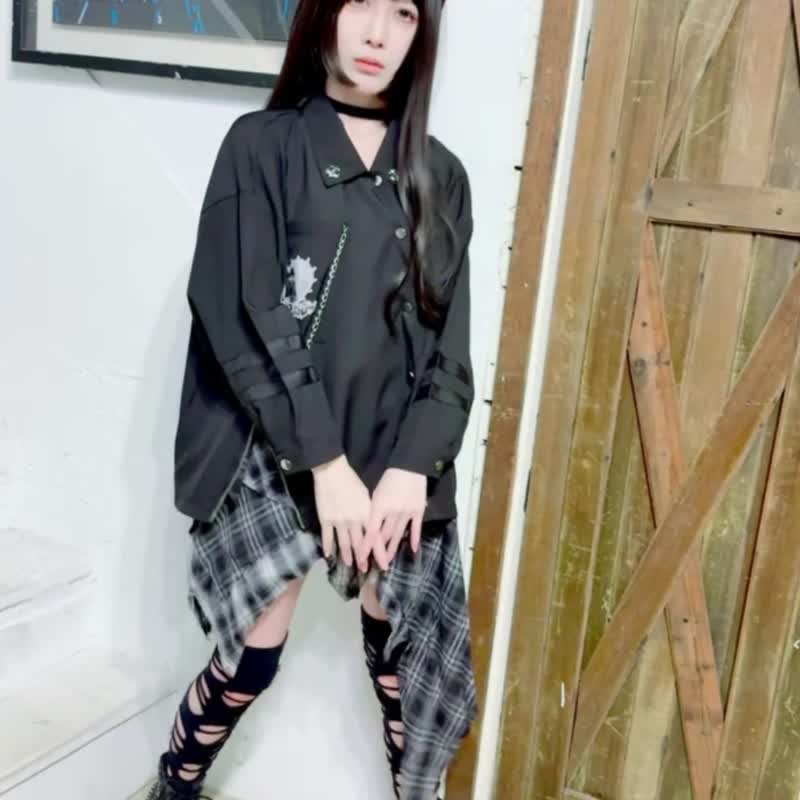 原创伊藤润二 狂热联名富江漫画拉链开衩长袖银扣羽织衬衫 JJIT03 - 女装衬衫 - 棉 